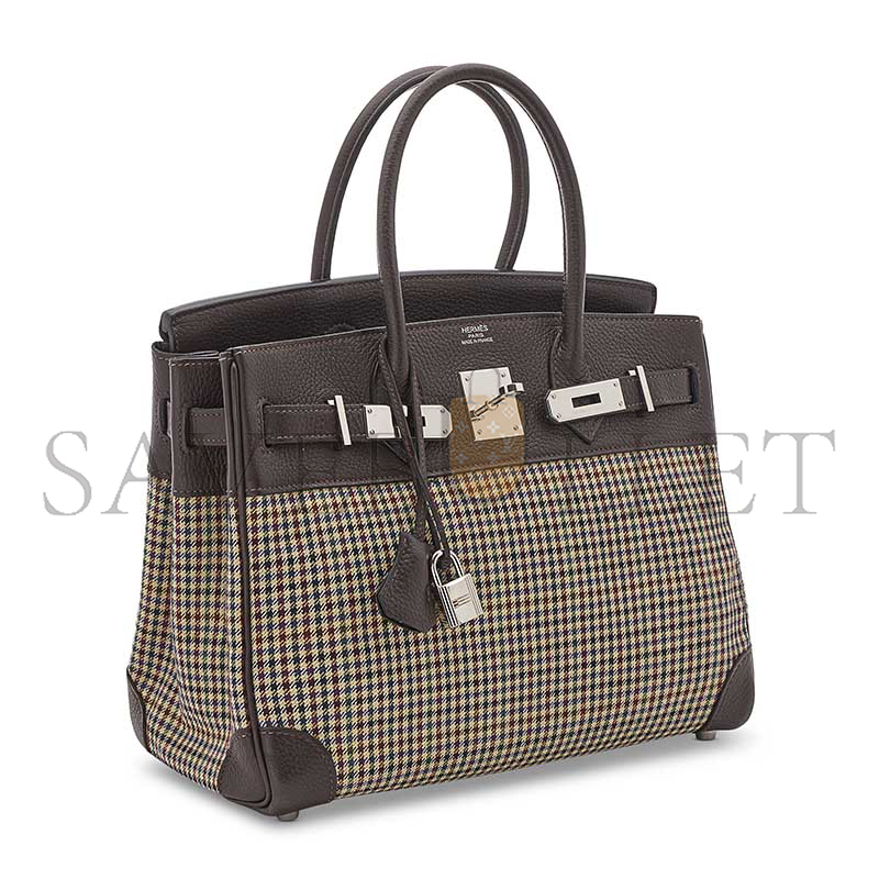 H**mes MASTER BIRKIN 30 TOGO AND PLAID WOOL PALLADIUM HARDWARE (30*23*15cm)